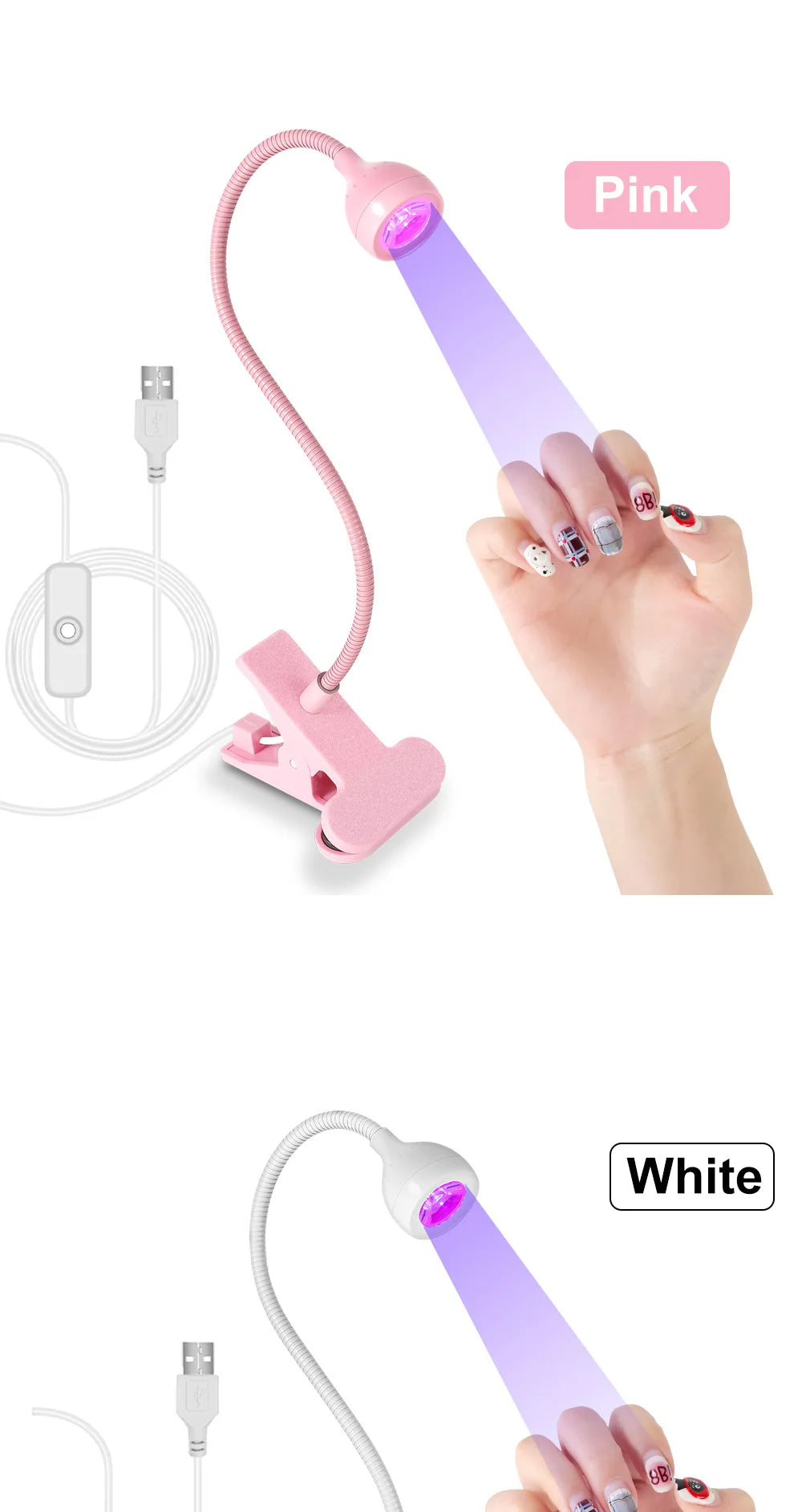 Portable Clip-On UV LED Nail Lamp | USB Powered, Hands-Free Curing