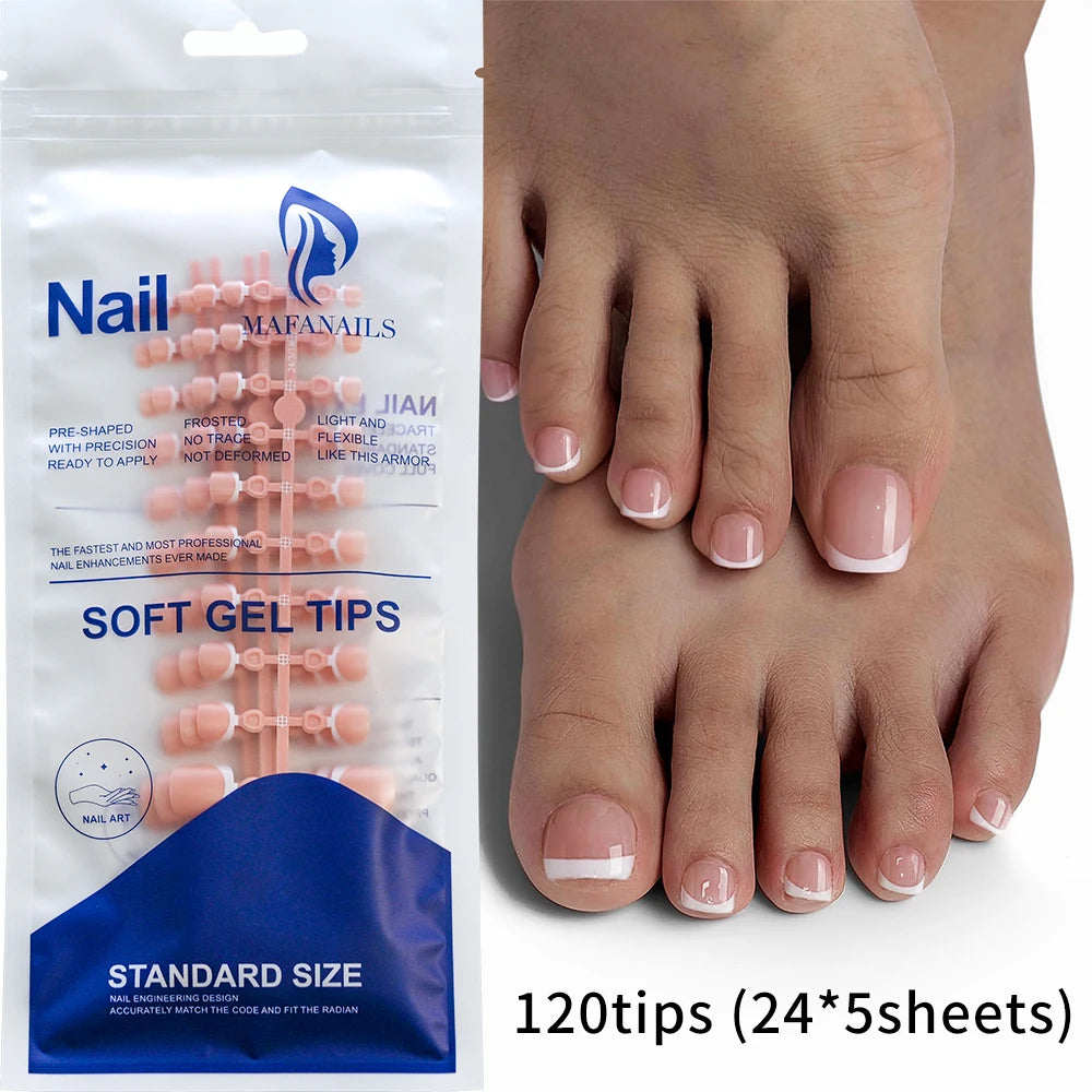 Glossy Nude Pink French Press-On Toenails (120 Pcs)