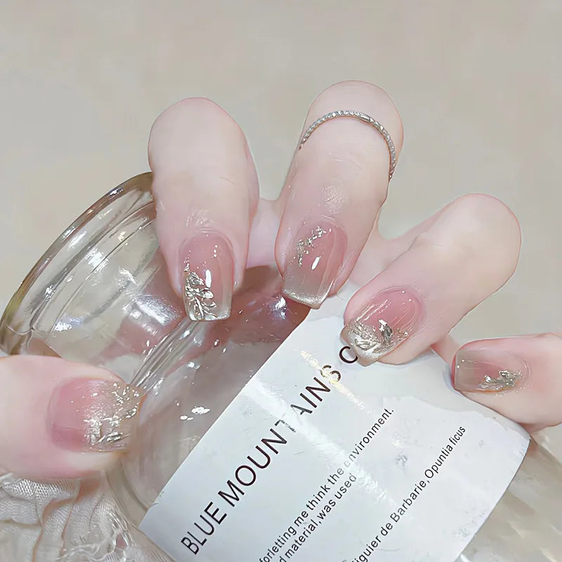 Glitter Diamond Press-On Nails | Short Square Full Cover (24 Pcs)