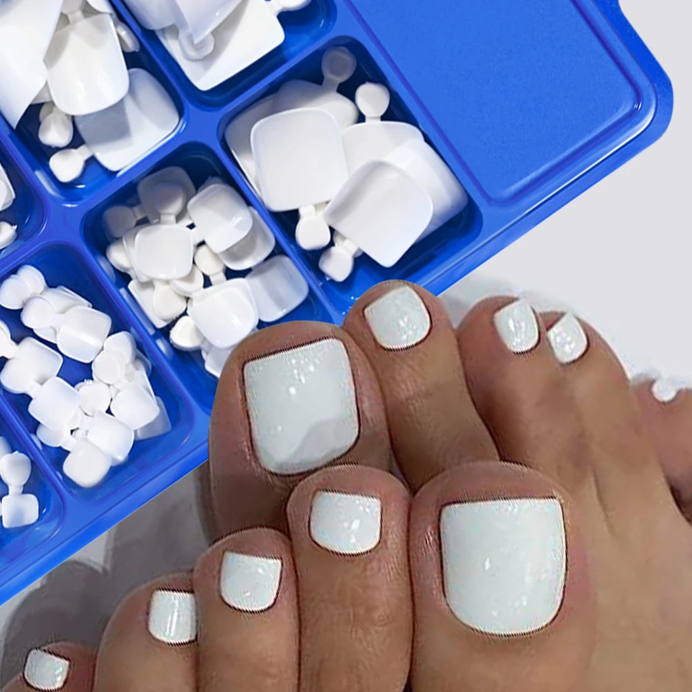White Short Square Press-On Toenails | Full Cover Pedicure Set (100 Pcs)