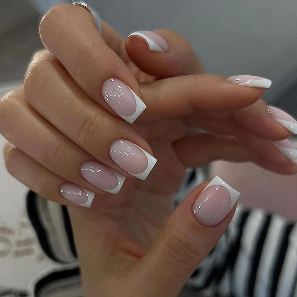 French Tip Handmade Press-On Nails with Glue (24 Pcs)