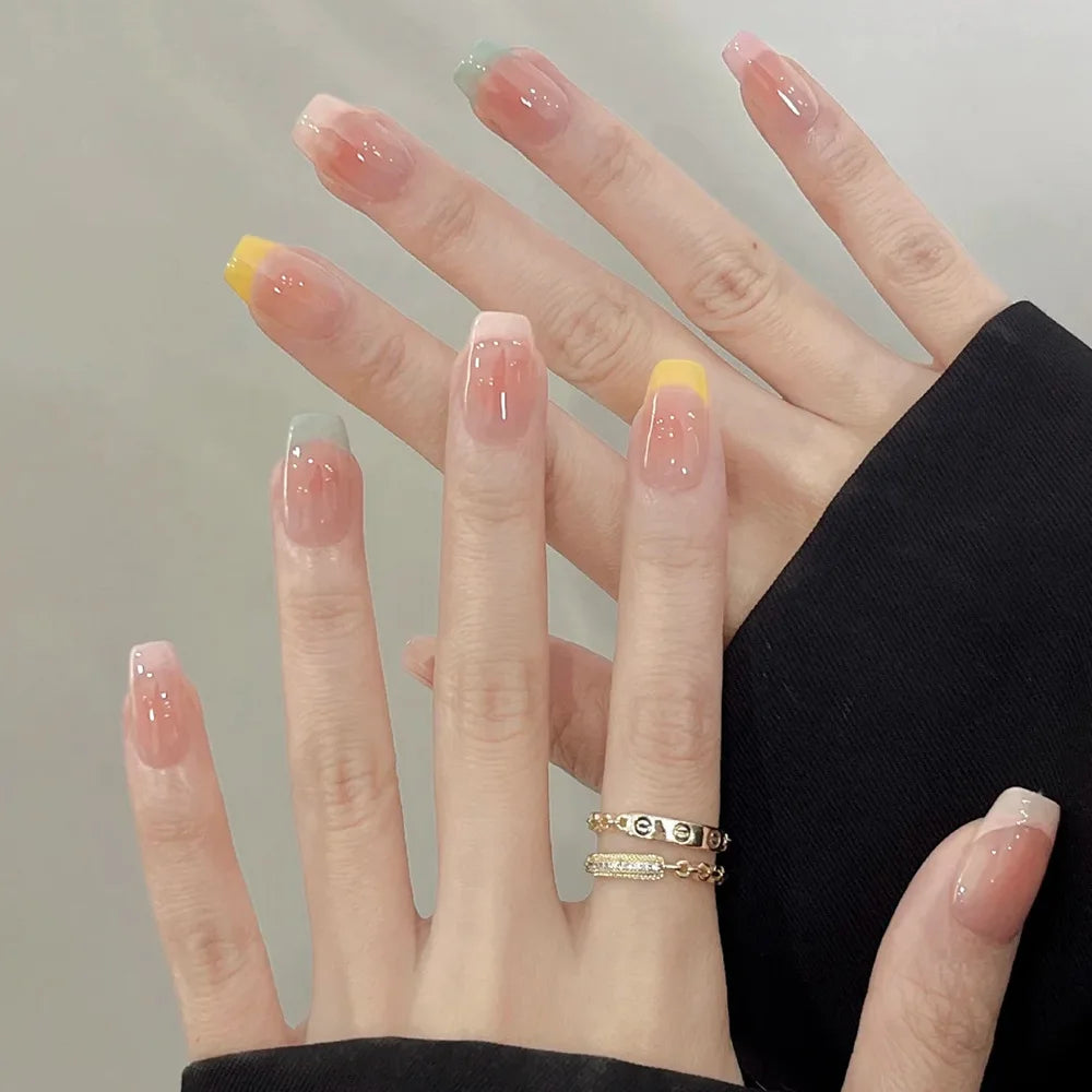 Glitter Diamond Press-On Nails | Short Square Full Cover (24 Pcs)