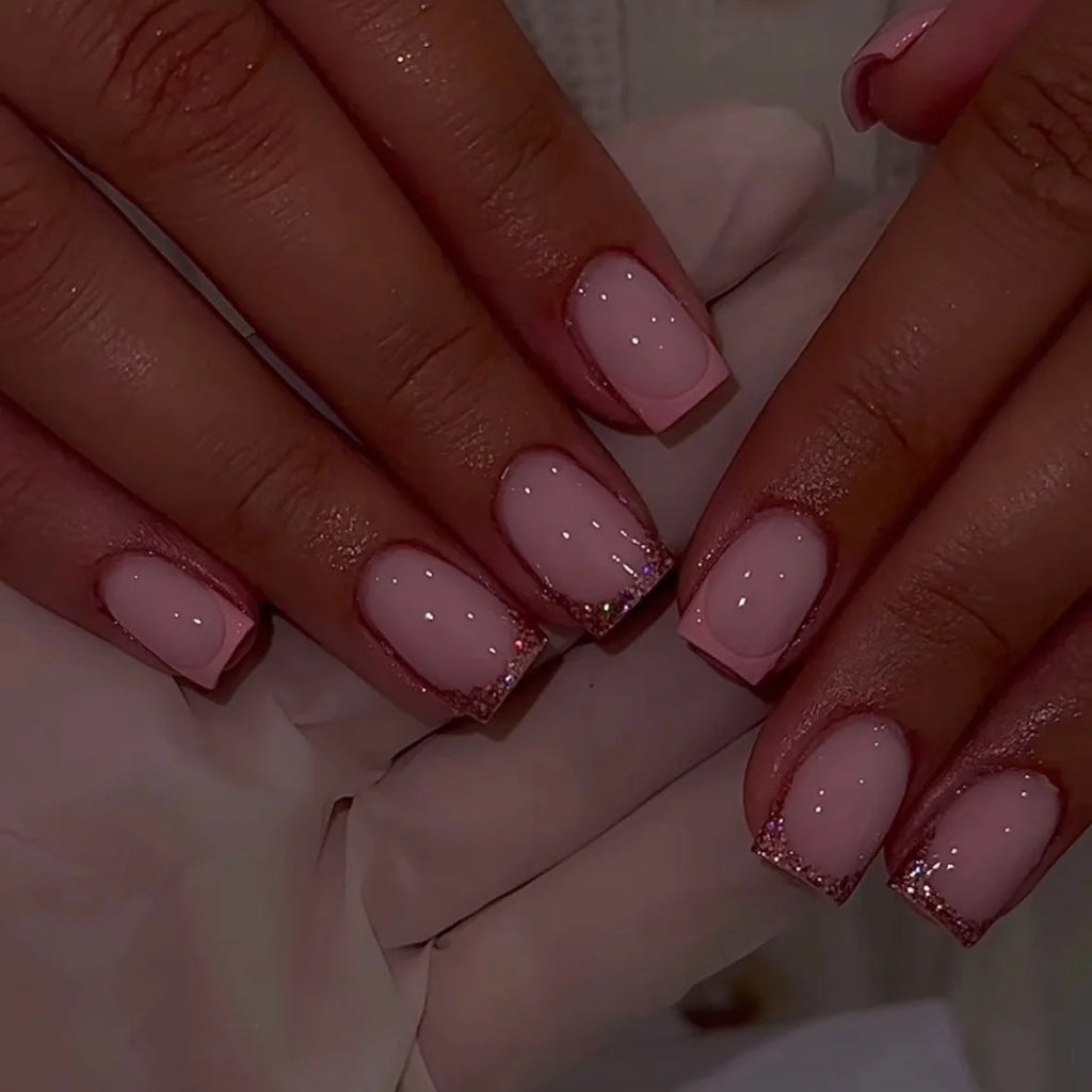 French Tip Handmade Press-On Nails with Glue (24 Pcs)