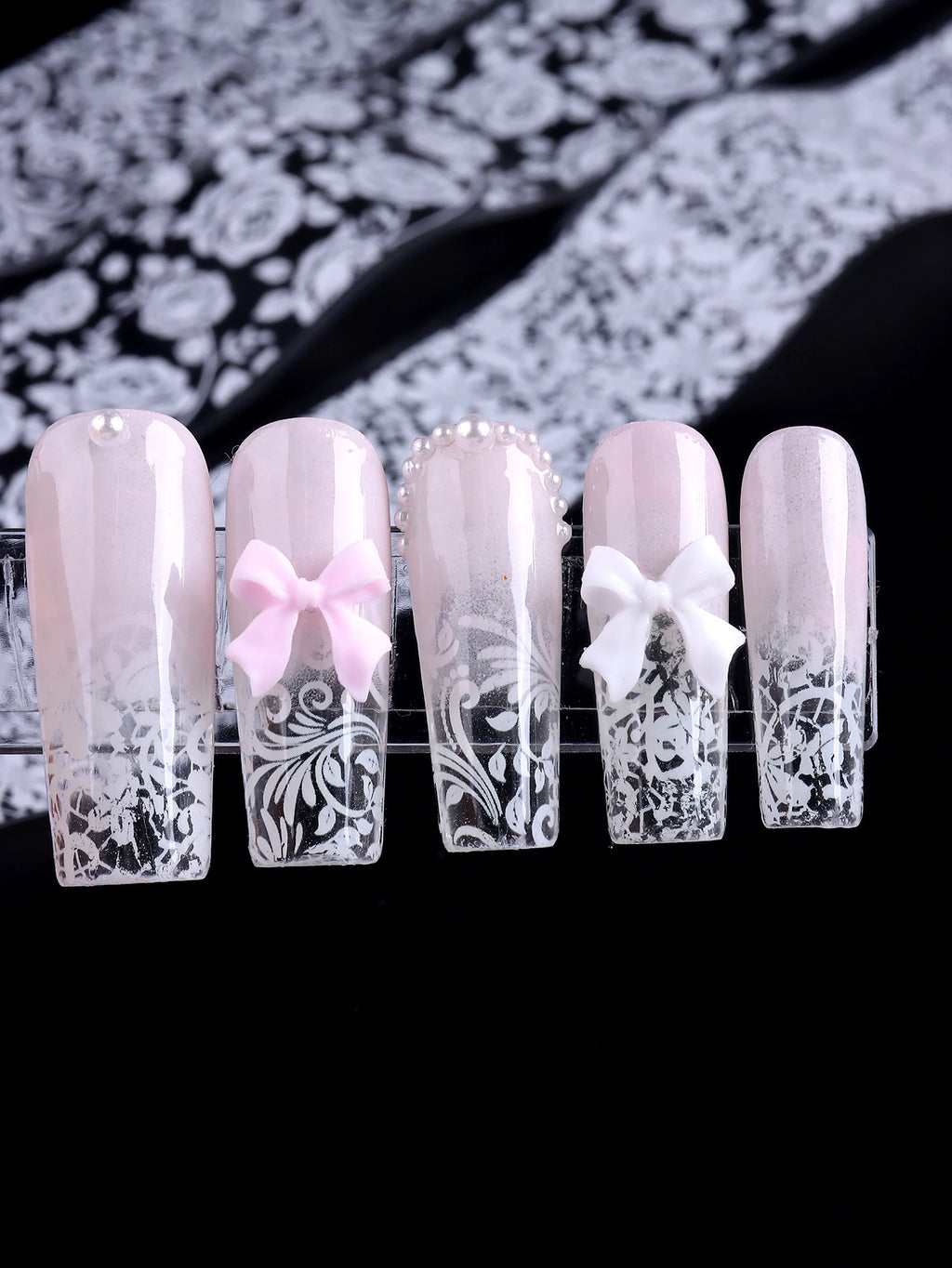 Black & White Lace Nail Foil Transfer Stickers | 10 Sheets