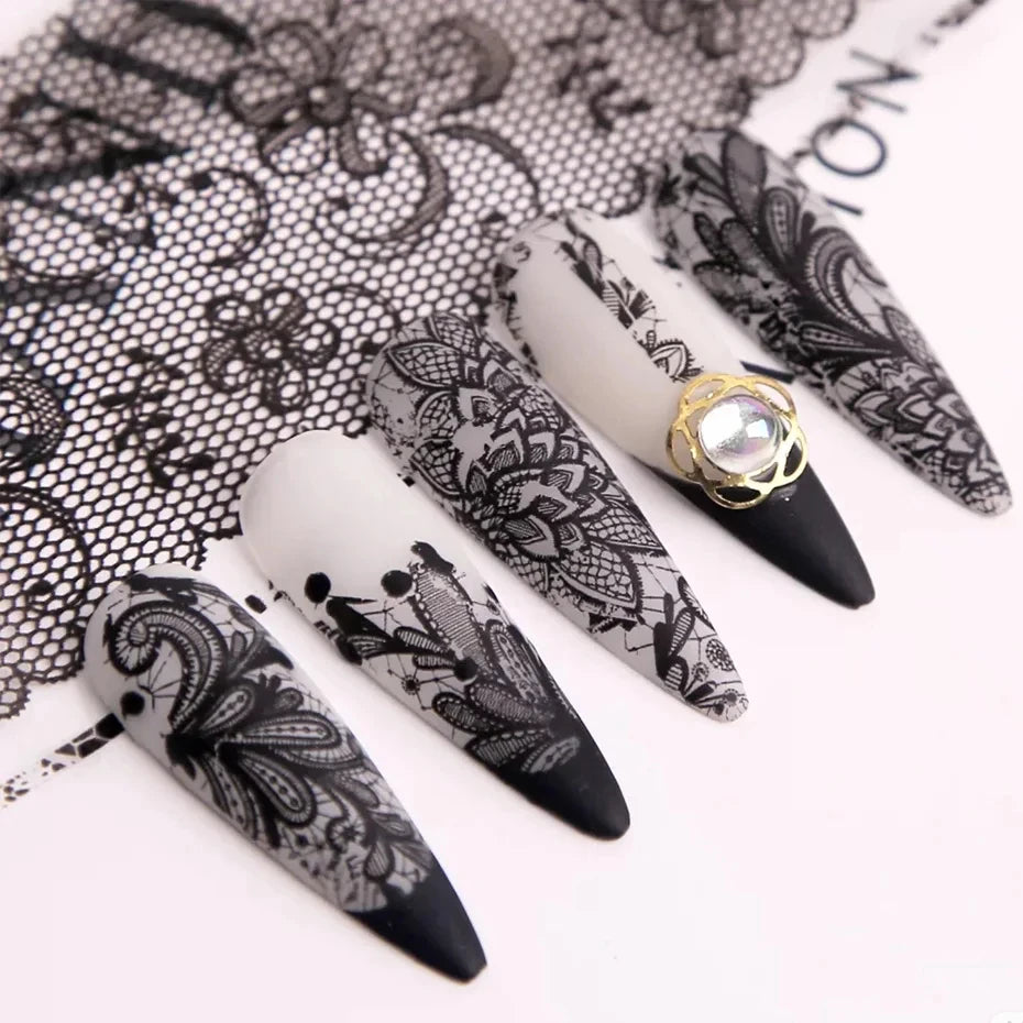 Black & White Lace Nail Art Foil Set (10 Rolls)