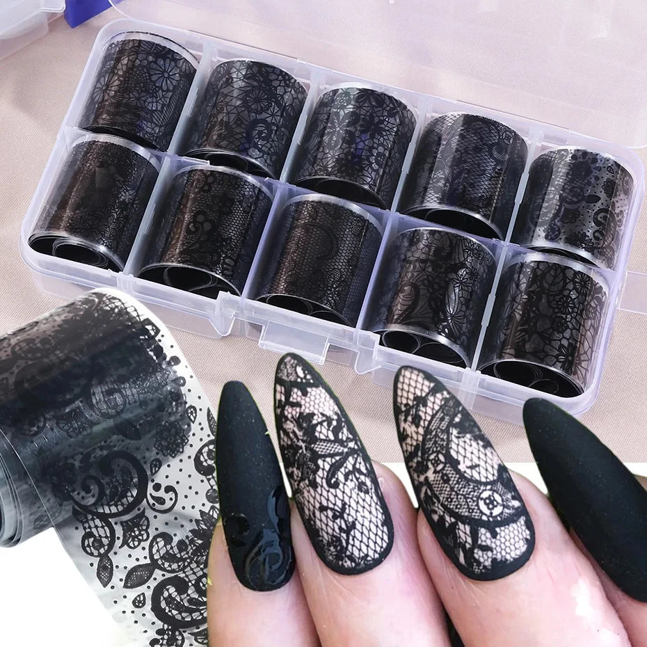 Black & White Lace Nail Art Foil Set (10 Rolls) Main image