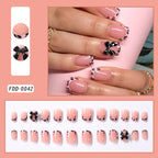 Flower Press-On Nails | White & Pink Short Square Full Cover (24 Pcs)