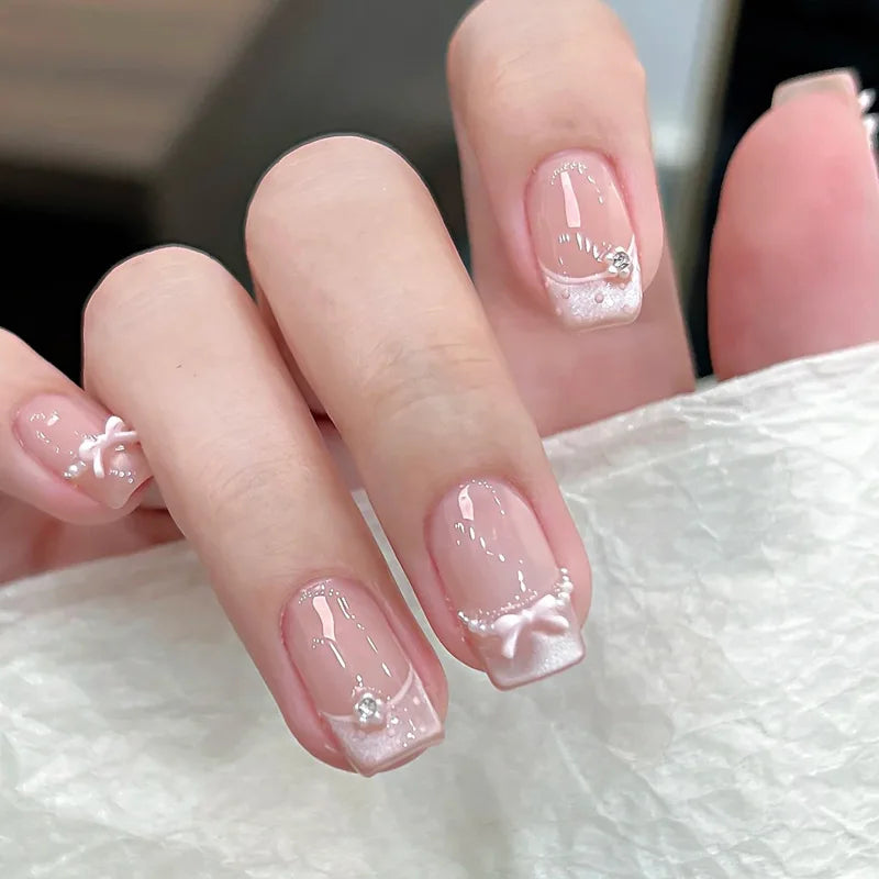 Glitter Diamond Press-On Nails | Short Square Full Cover (24 Pcs)
