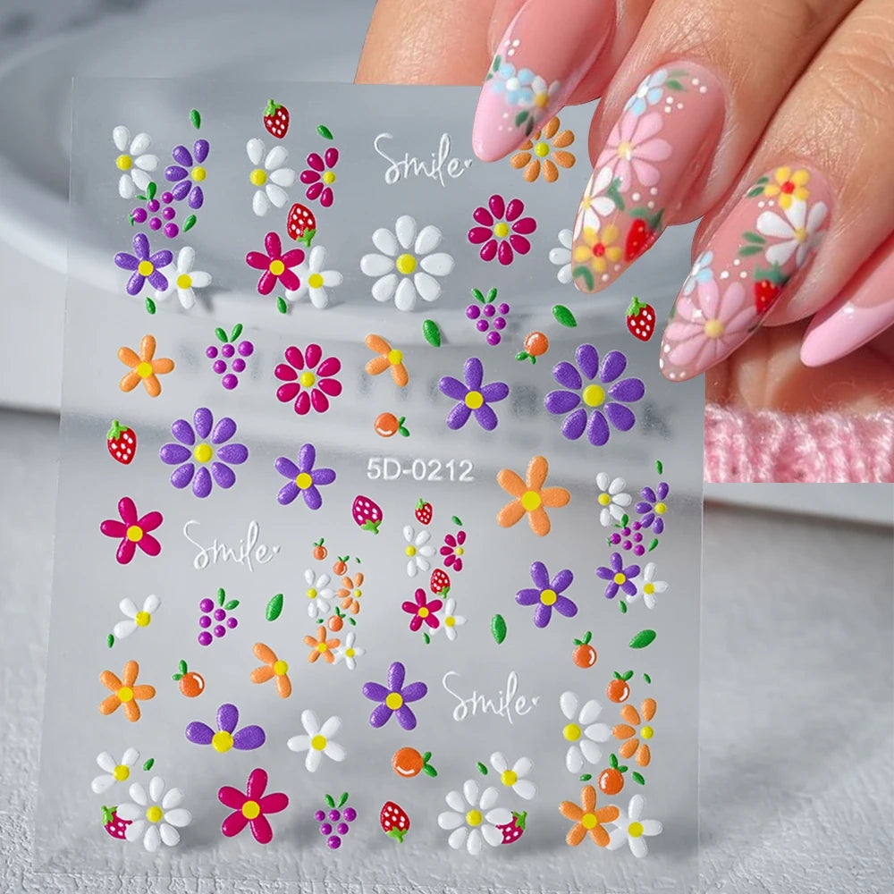 Embossed Flower & Fruit Nail Charm Stickers
