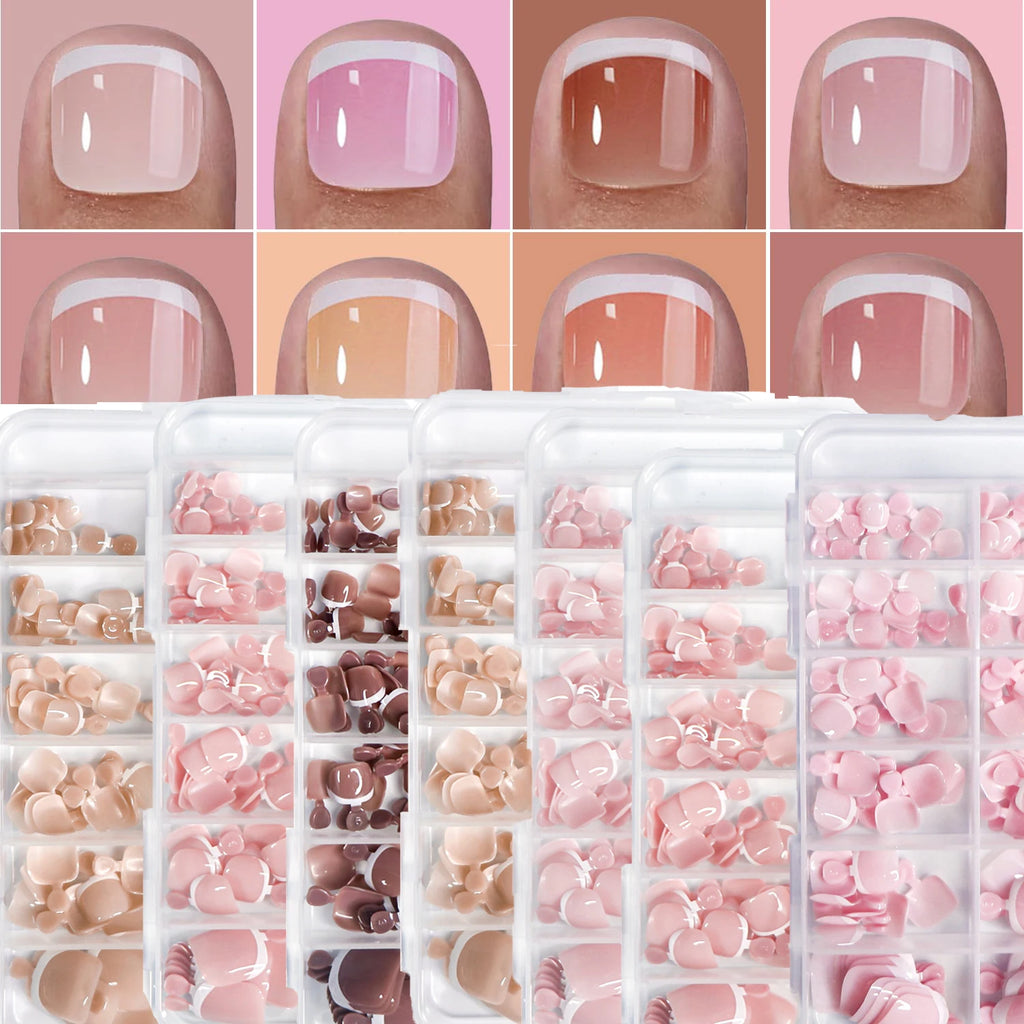 Glossy Nude Pink French Press-On Toenails (120 Pcs)