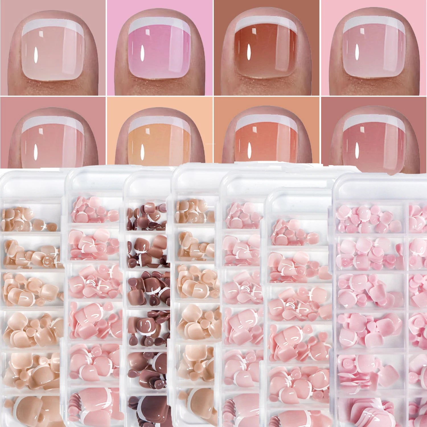 Glossy Nude Pink French Press-On Toenails (120 Pcs)