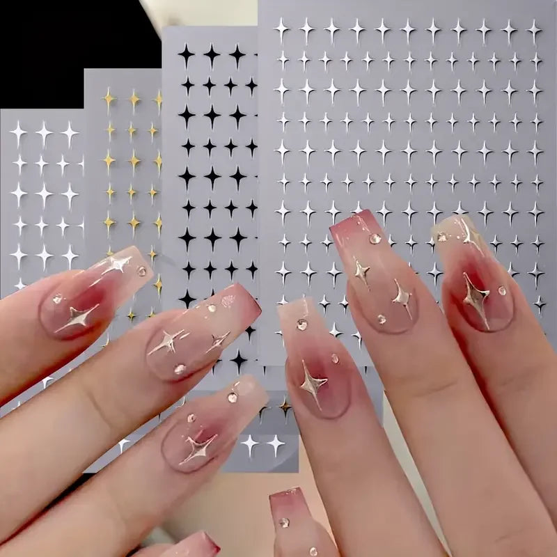 3D Metal Starburst Nail Art Stickers — Gold & Silver Main image