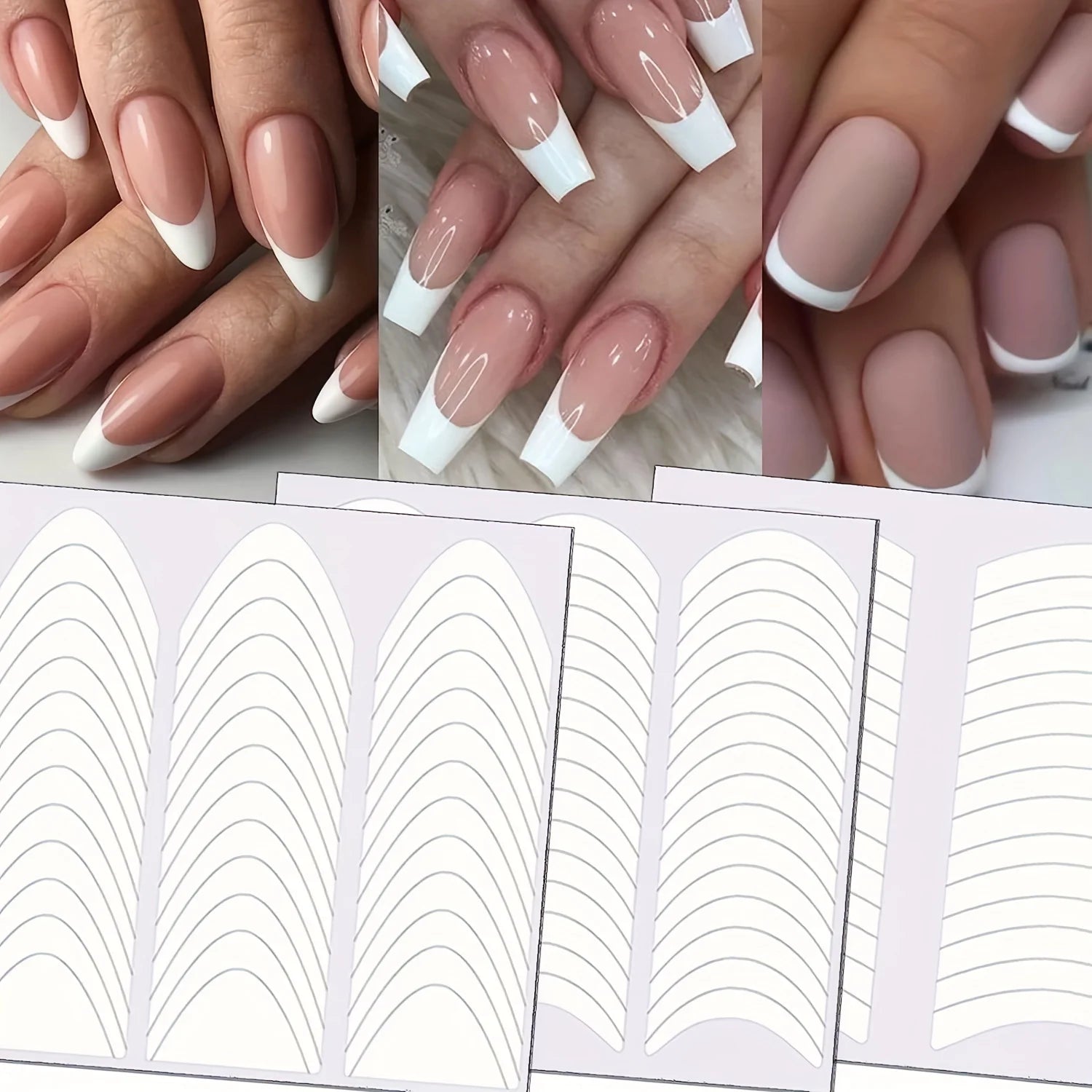 French Tip Nail Art Stickers — White Self-Adhesive Strips (3 Pcs) Main image