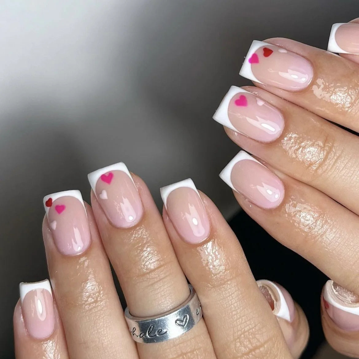 French Tip Handmade Press-On Nails with Glue (24 Pcs)