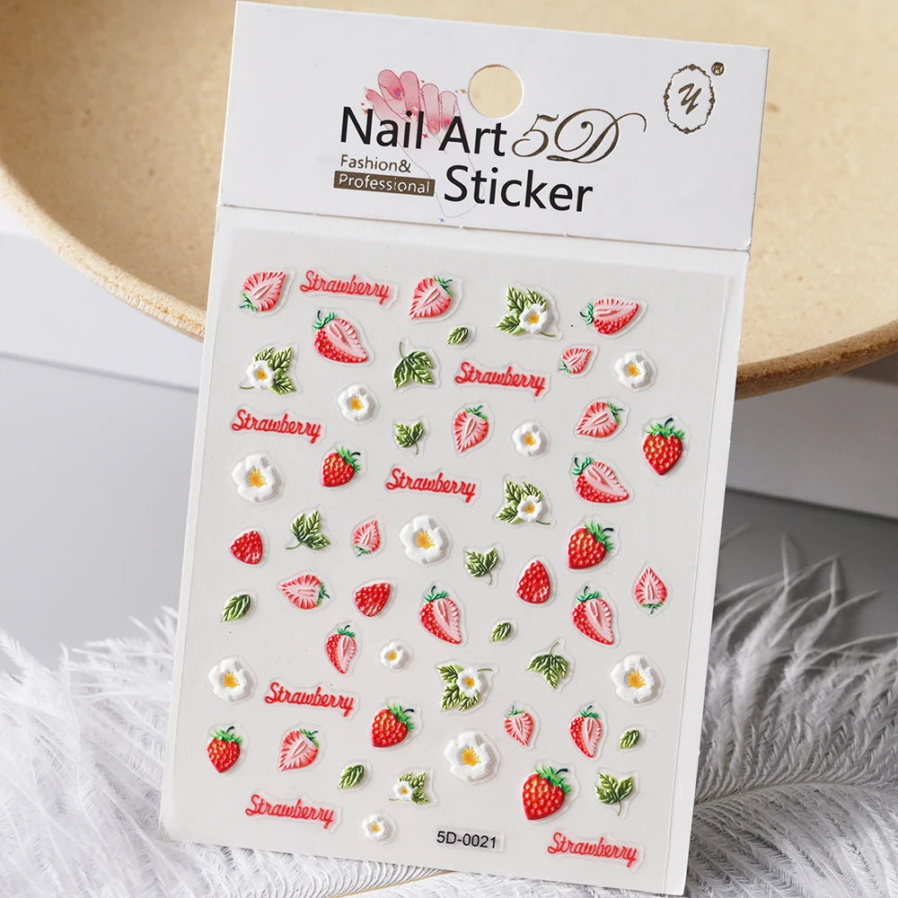 Embossed Flower & Fruit Nail Charm Stickers
