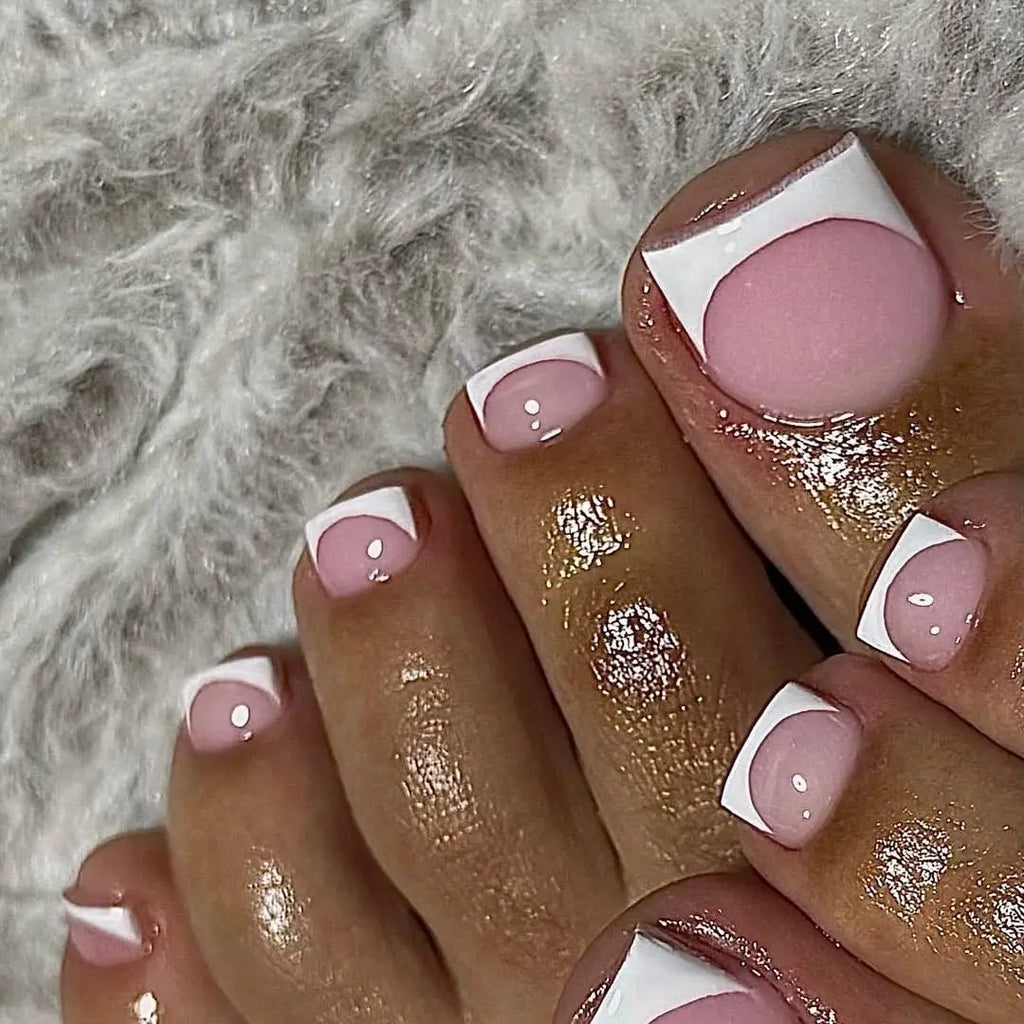Pink French Press-On Toenails | Short Square Soft Gel Full Cover (120 Pcs)