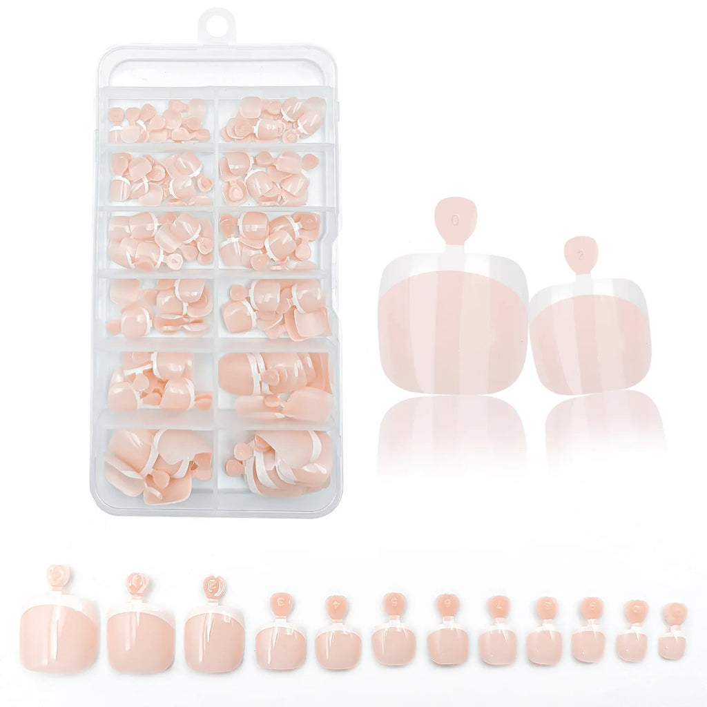 Glossy Nude Pink French Press-On Toenails (120 Pcs)