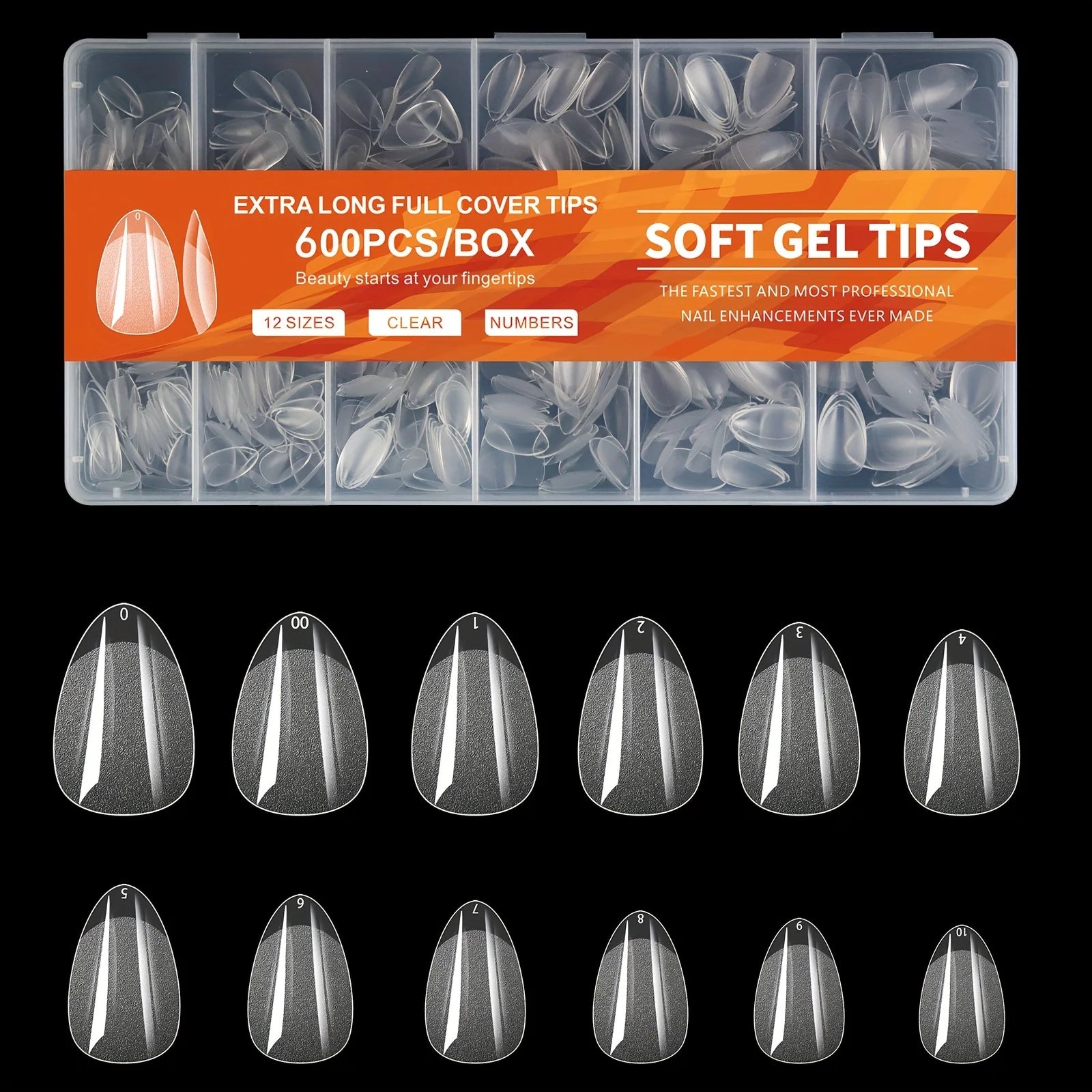 Gel Nail Tips for Extensions | Half Matte Clear Acrylic Full Cover (600 Pcs)