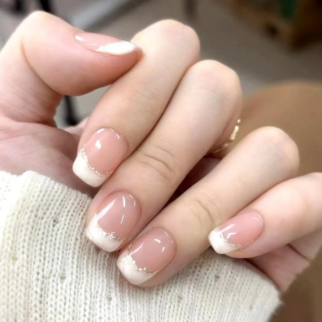 Glitter Diamond Press-On Nails | Short Square Full Cover (24 Pcs)