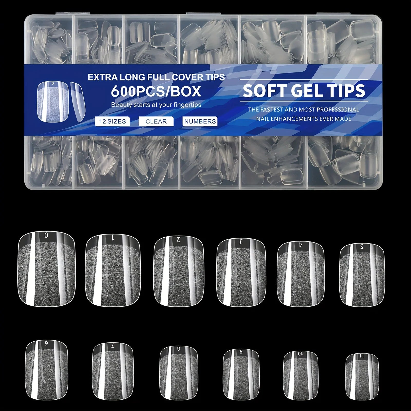 Gel Nail Tips for Extensions | Half Matte Clear Acrylic Full Cover (600 Pcs)