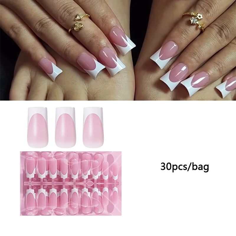 Square French Gradient Press-On Toenails | Salon Pedicure at Home (30 Pcs)
