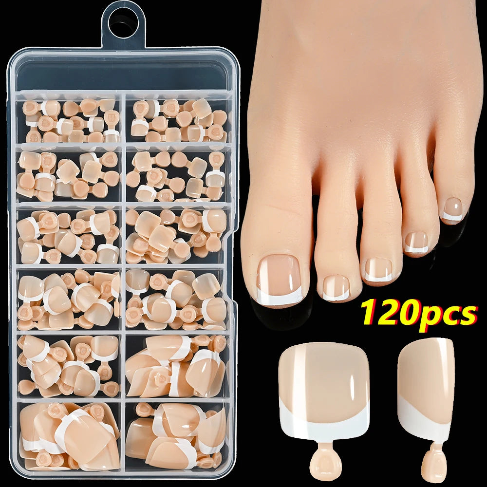 White Short Square Press-On Toenails | Full Cover Pedicure Set (100 Pcs)
