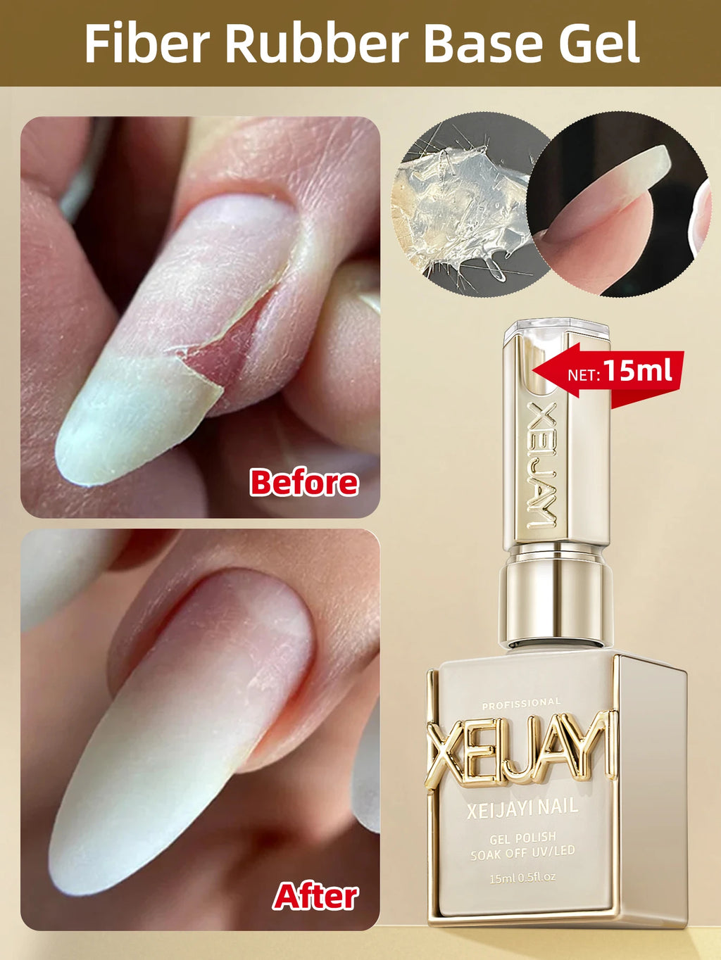 Fiber Rubber Base Gel Nail Polish (15ml)