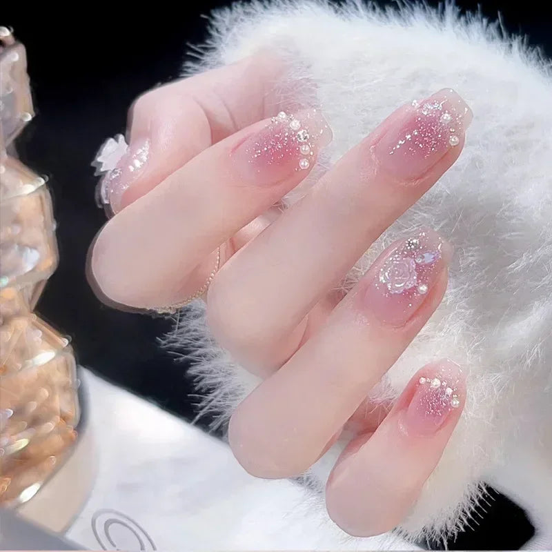 Glitter Diamond Press-On Nails | Short Square Full Cover (24 Pcs)