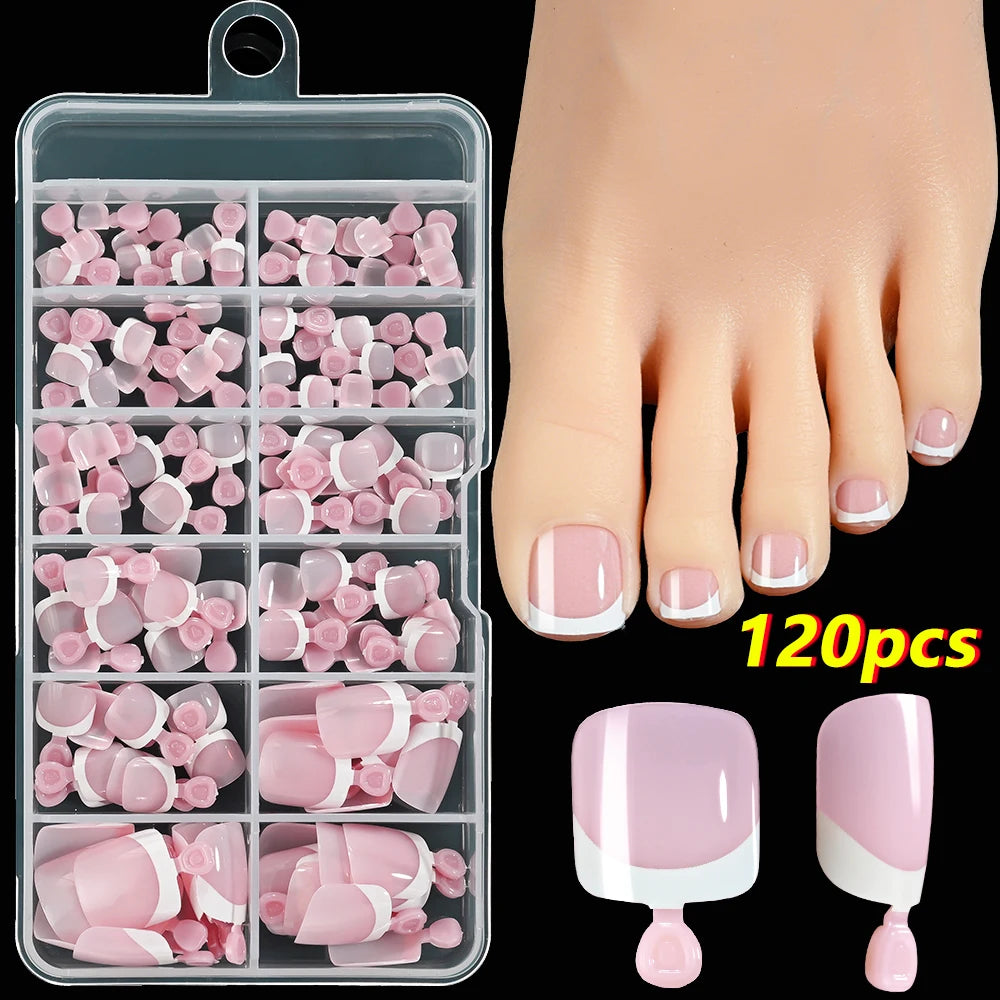 White Short Square Press-On Toenails | Full Cover Pedicure Set (100 Pcs)