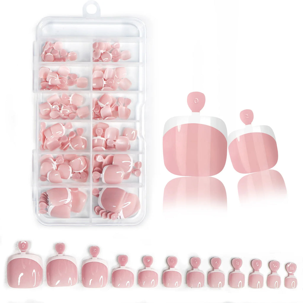Glossy Nude Pink French Press-On Toenails (120 Pcs)
