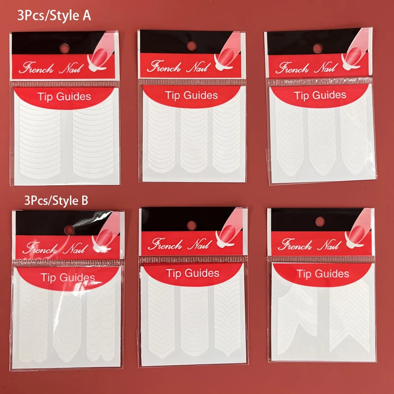 French Tip Nail Art Stickers — White Self-Adhesive Strips (3 Pcs)
