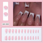 Flower Press-On Nails | White & Pink Short Square Full Cover (24 Pcs)