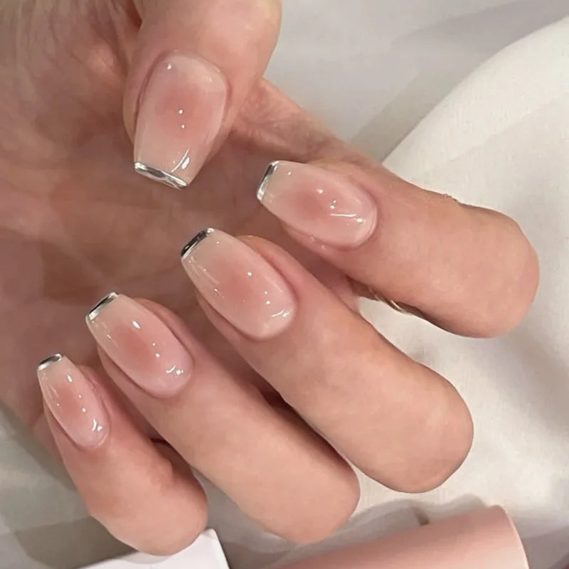 French Tip Handmade Press-On Nails with Glue (24 Pcs)