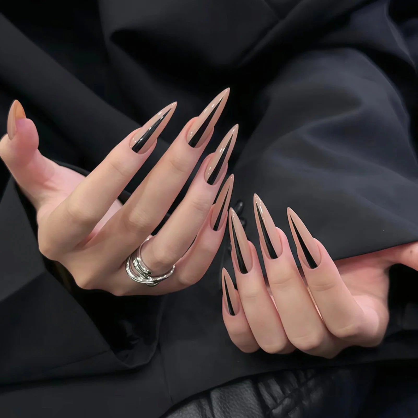 Glossy Black Stiletto Press-On Nails (24 Pcs)