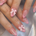 White French Press-On Nails with 3D Bowknot (24 Pcs)