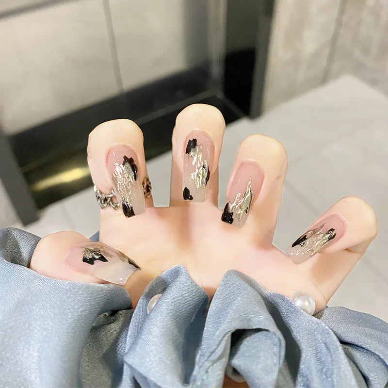 Glitter Diamond Press-On Nails | Short Square Full Cover (24 Pcs)
