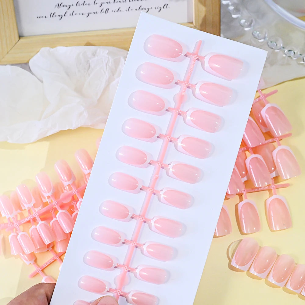 Glossy Pink Square Coffin Press-On Nails | Full Cover Salon Set (120 Pcs)