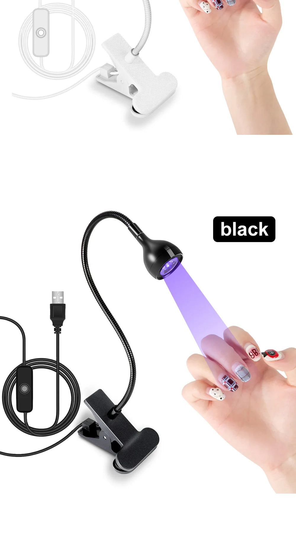 Portable Clip-On UV LED Nail Lamp | USB Powered, Hands-Free Curing