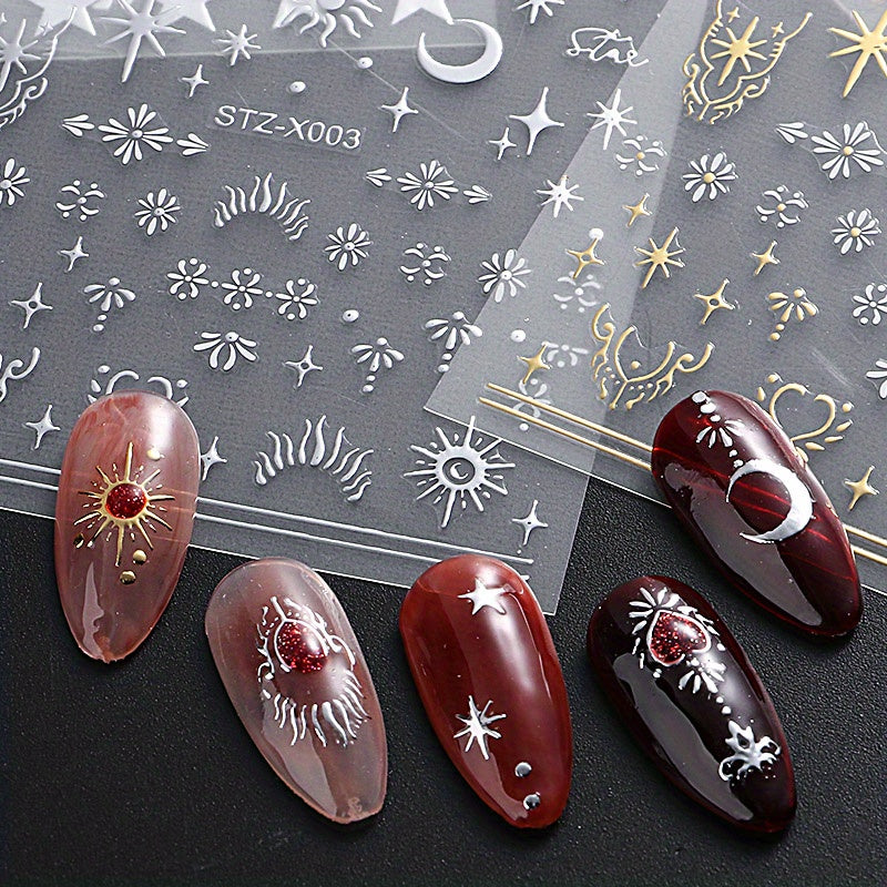 3D Metal Starburst Nail Art Stickers — Gold & Silver
