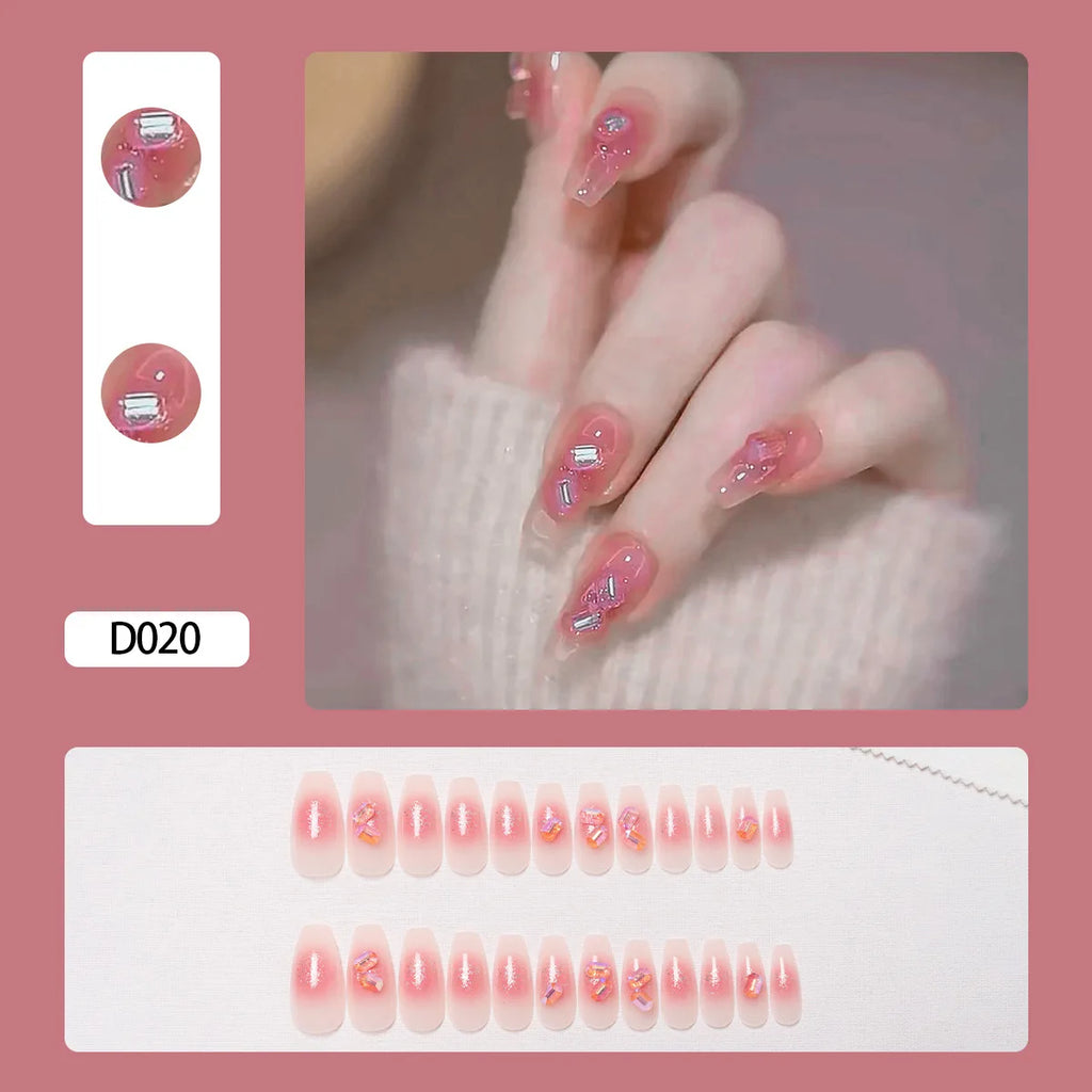 Glitter Diamond Press-On Nails | Short Square Full Cover (24 Pcs)
