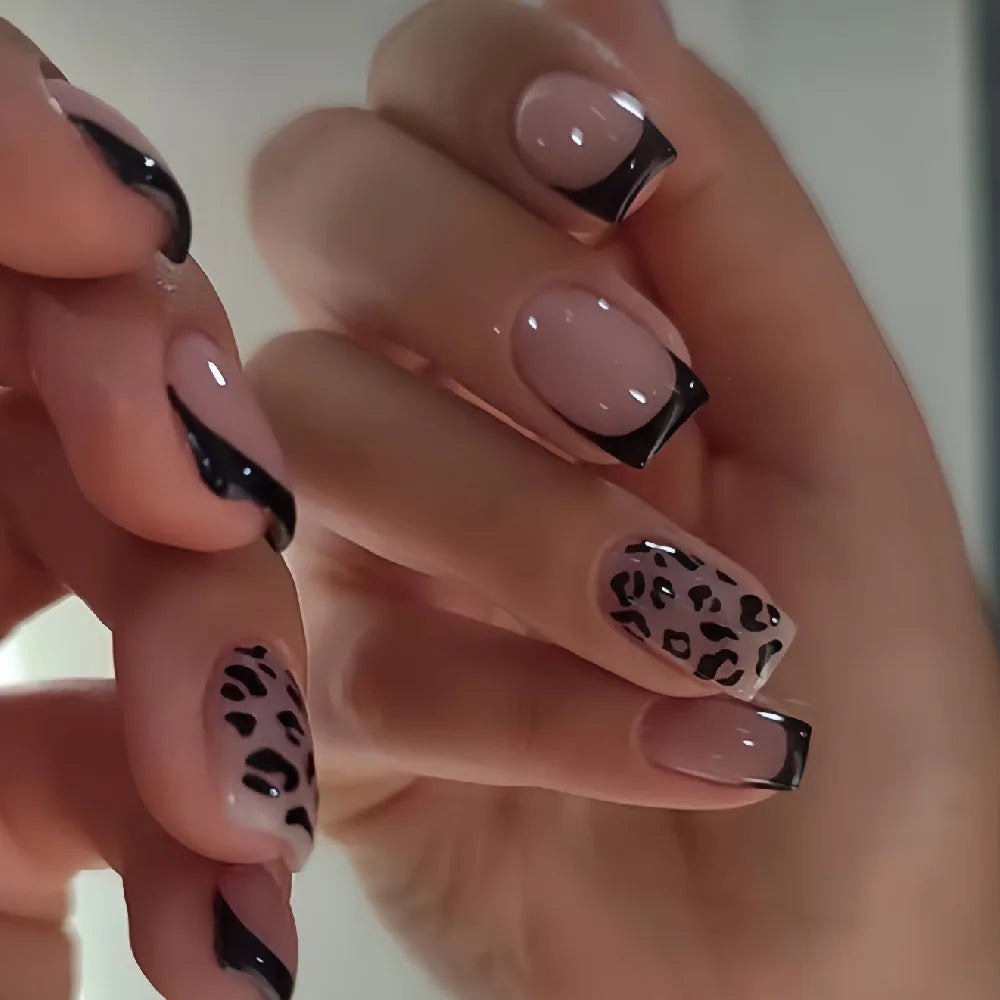 French Tip Handmade Press-On Nails with Glue (24 Pcs)