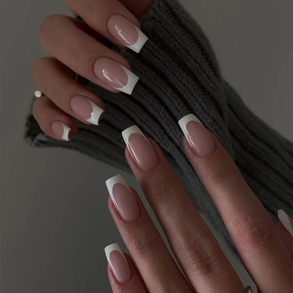 French Tip Handmade Press-On Nails with Glue (24 Pcs)