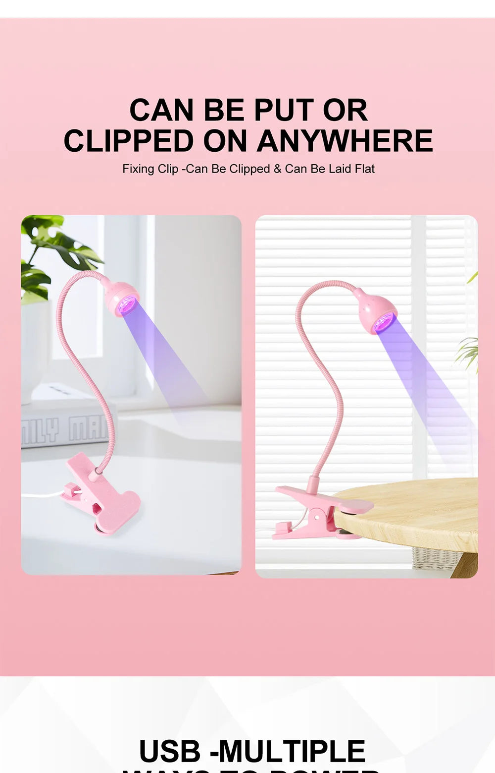 Portable Clip-On UV LED Nail Lamp | USB Powered, Hands-Free Curing