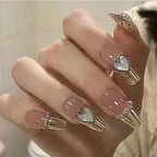 Flower Press-On Nails | White & Pink Short Square Full Cover (24 Pcs)