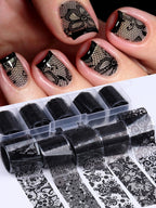 Black & White Lace Nail Foil Transfer Stickers | 10 Sheets