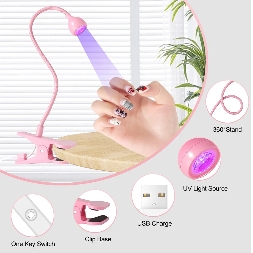 Portable Clip-On UV LED Nail Lamp | USB Powered, Hands-Free Curing