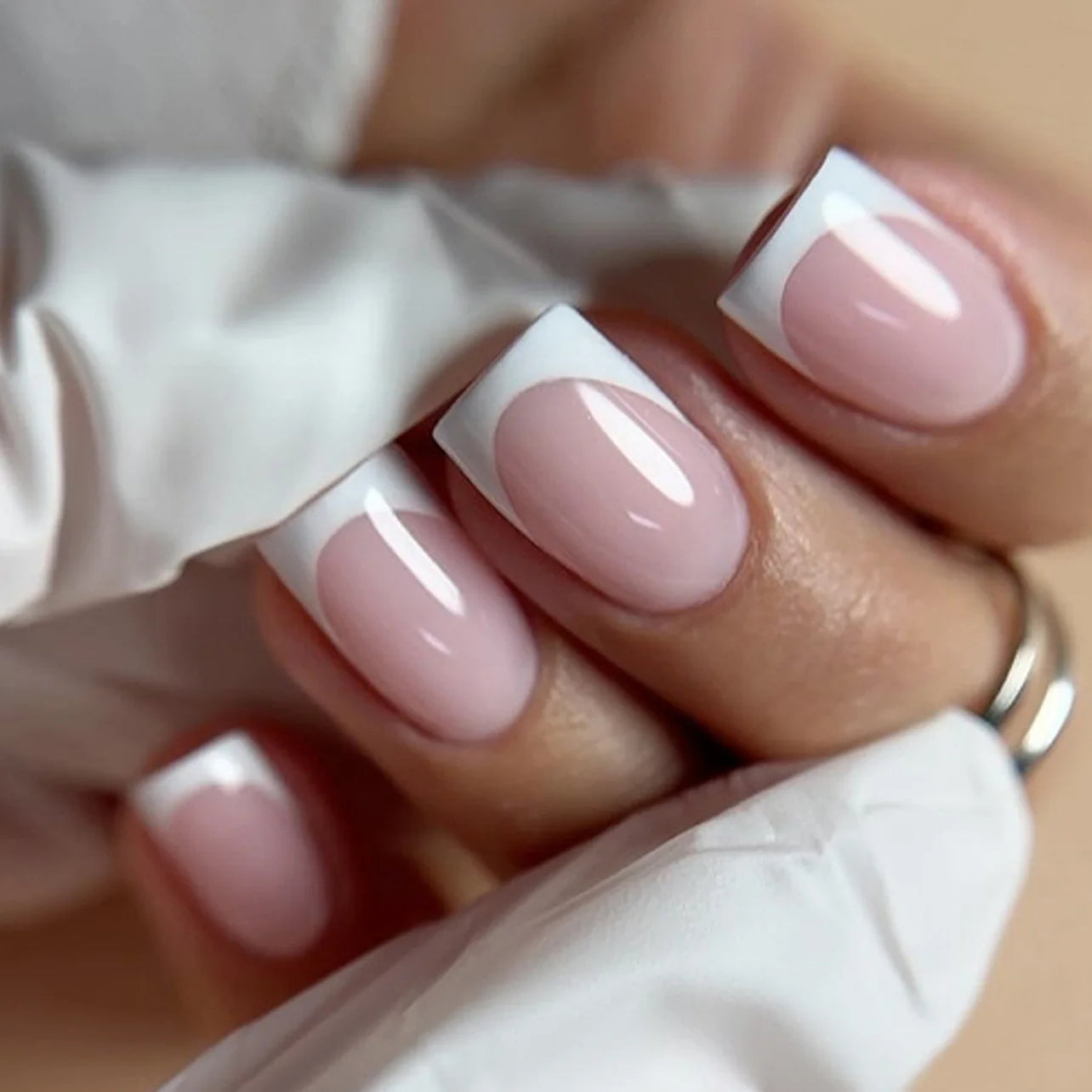 French Tip Handmade Press-On Nails with Glue (24 Pcs)