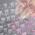 3D Bow Ribbon Nail Art Stickers — Sweet Pink & White