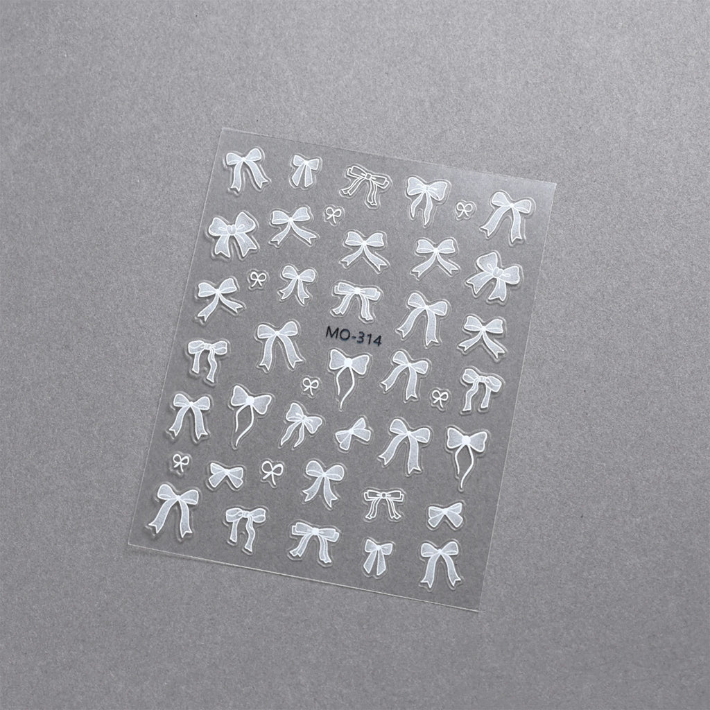 3D Bow Ribbon Nail Art Stickers — Sweet Pink & White