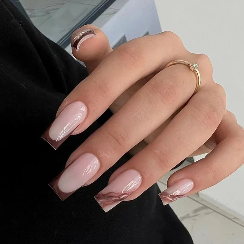 Handmade French Tip Press-On Nails | Minimalist Square Full Cover (24 Pcs)